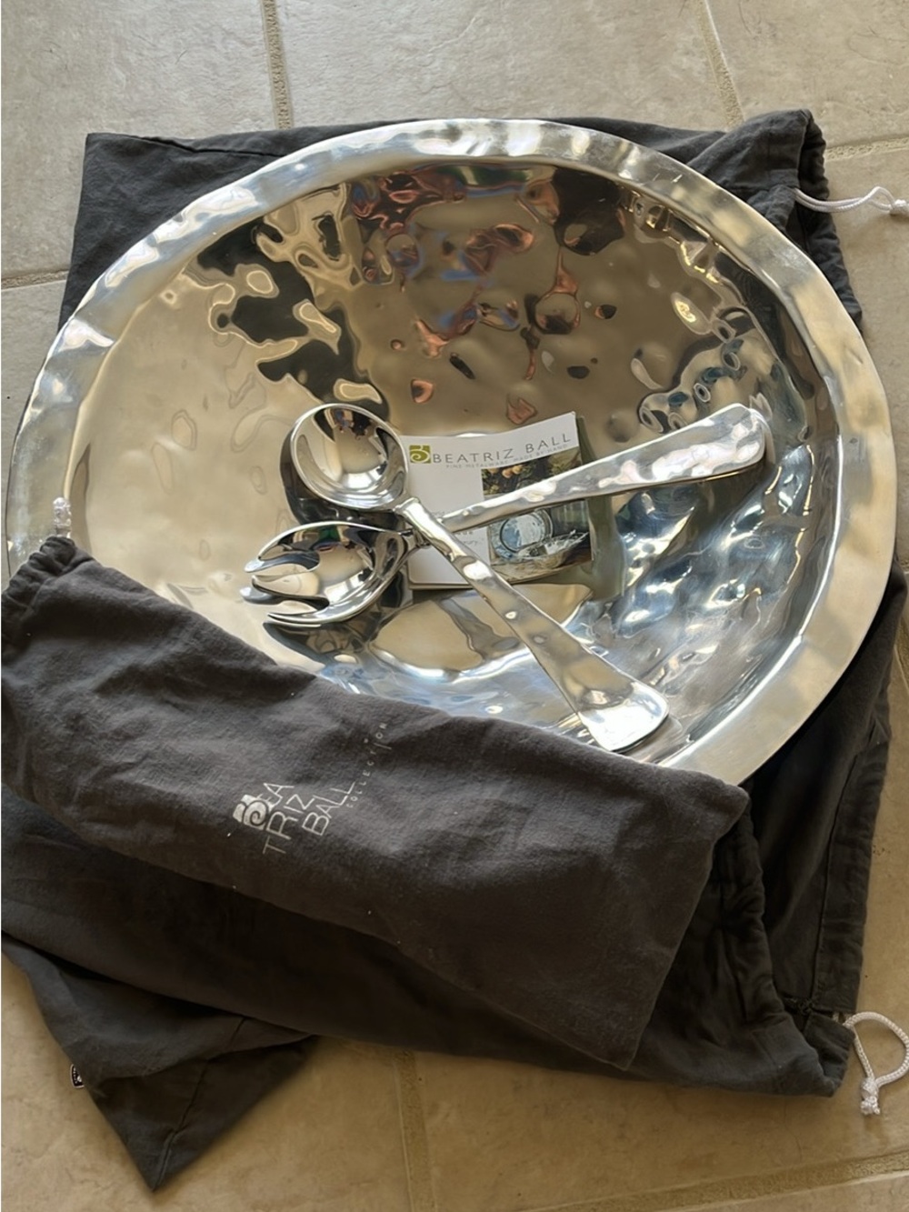 Beatriz Ball Soho Hammered 18” Centerpiece Bowl Centro Taxco w/ Serving